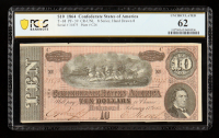 1864 Confederate $10 Currency Note, T-68 Series 8, Hand Drawn 8 (PCGS Uncirculated 62) at PristineAuction.com
