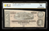 1864 Confederate $10 Currency Note, T-68 Series 5 (PCGS Very Fine 30) at PristineAuction.com