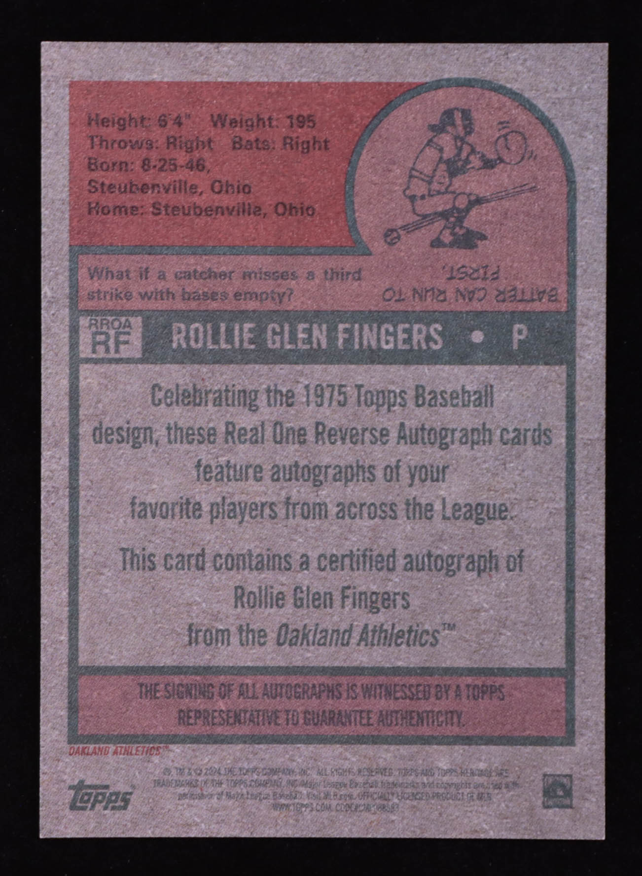 Rollie Fingers 2024 Topps Heritage Real One Reverse Autographs #RROARF at PristineAuction.com Rollie Fingers 2024 Topps Heritage Real One Reverse Autographs #RROARF at PristineAuction.com