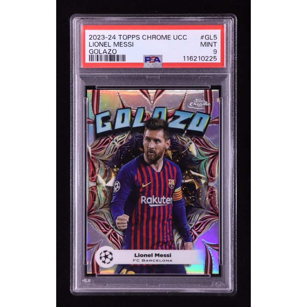 Lionel Messi 2023-24 Topps Chrome UEFA Club Competitions Golazo #GL5 (PSA 9) at PristineAuction.com