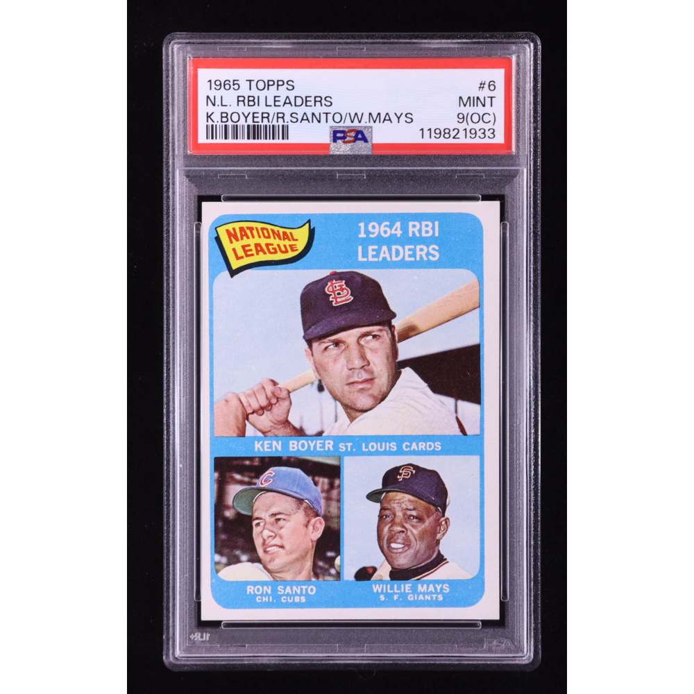 Ken Boyer / Willie Mays / Ron Santo 1965 Topps NL RBI Leaders #6 (PSA 9) (OC) at PristineAuction.com