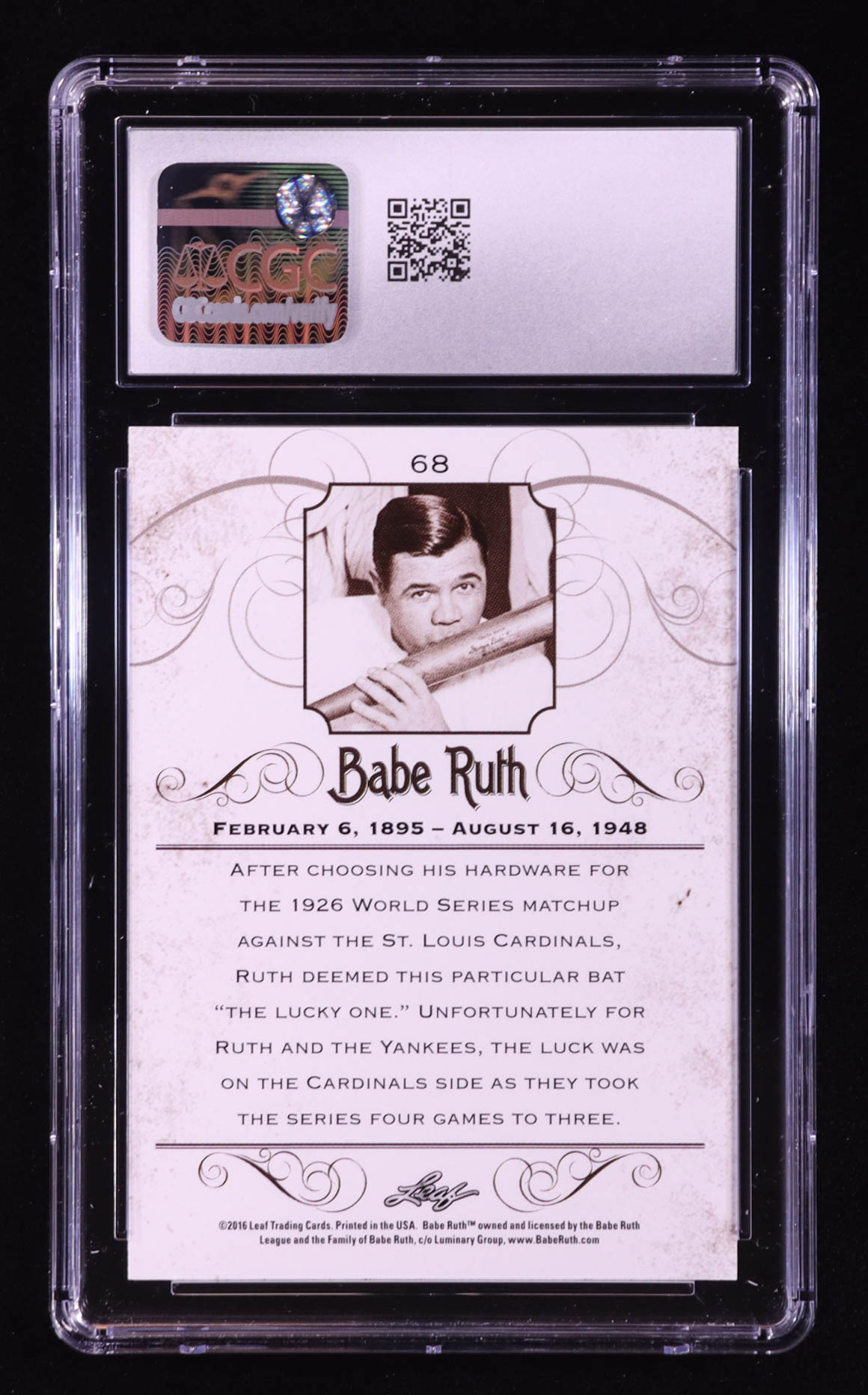 Babe Ruth 2016 Leaf Babe Ruth Collection #68 (CGC 10) at PristineAuction.com Babe Ruth 2016 Leaf Babe Ruth Collection #68 (CGC 10) at PristineAuction.com