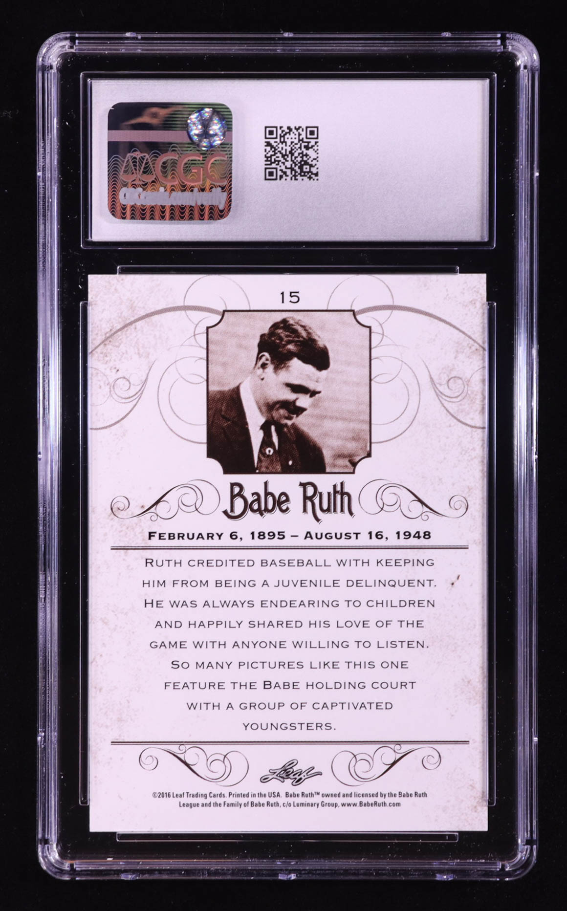 Babe Ruth 2016 Leaf Babe Ruth Collection #15 (CGC 10) at PristineAuction.com Babe Ruth 2016 Leaf Babe Ruth Collection #15 (CGC 10) at PristineAuction.com