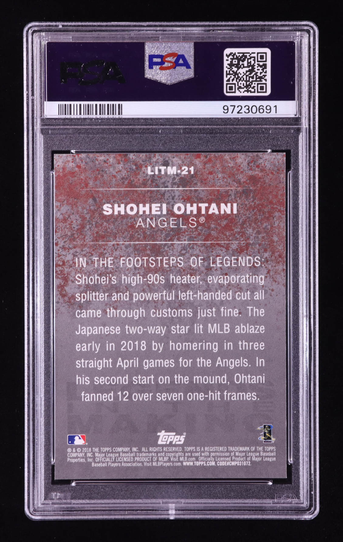 Shohei Ohtani 2018 Topps Update Legends in the Making #LITM21 RC (PSA 10) at PristineAuction.com Shohei Ohtani 2018 Topps Update Legends in the Making #LITM21 RC (PSA 10) at PristineAuction.com