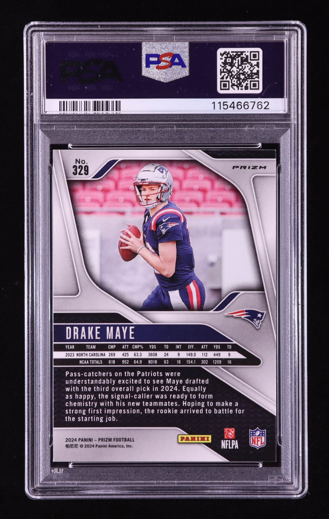 Drake Maye 2024 Prizm Silver Prizm #329 RC (PSA 9) at PristineAuction.com Drake Maye 2024 Prizm Silver Prizm #329 RC (PSA 9) at PristineAuction.com