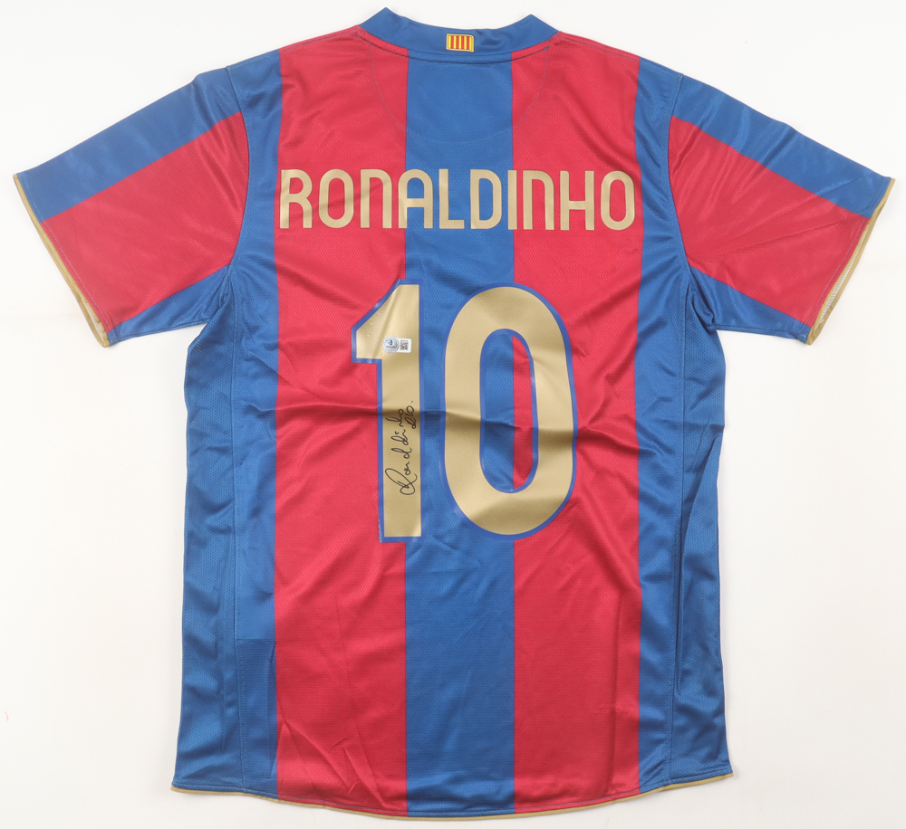 Ronaldinho Signed Barcelona Nike Authentic Jersey Inscribed "R10" (Beckett) at PristineAuction.com Ronaldinho Signed Barcelona Nike Authentic Jersey Inscribed "R10" (Beckett) at PristineAuction.com