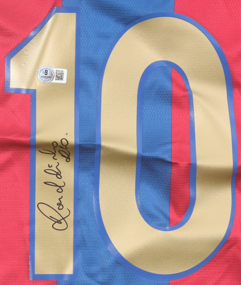 Ronaldinho Signed Barcelona Nike Authentic Jersey Inscribed "R10" (Beckett) at PristineAuction.com Ronaldinho Signed Barcelona Nike Authentic Jersey Inscribed "R10" (Beckett) at PristineAuction.com