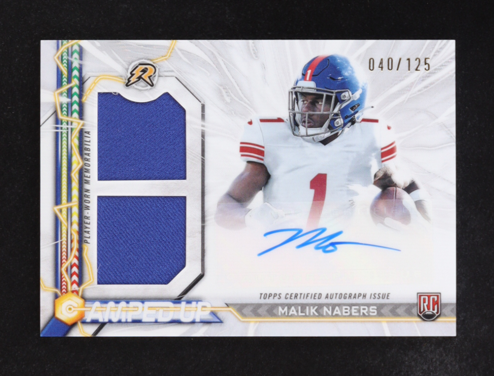 Malik Nabers 2024 Topps Resurgence Amped Up Rookie Patch Autographs White Surge #AUMN RC #40/125