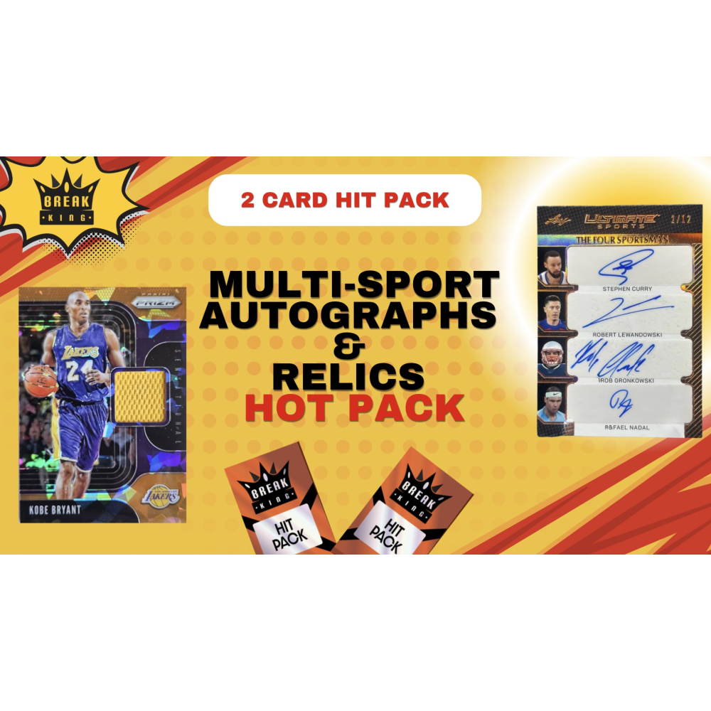 Break King: Multi-Sport Autograph & Relic Hot Pack Mystery Box (2 Cards per Hit Pack) at PristineAuction.com