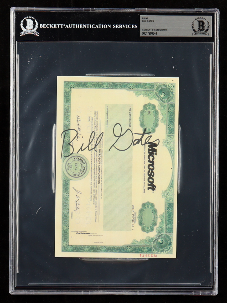 Bill Gates Signed Microsoft Stock Certificate Print (Beckett) at PristineAuction.com Bill Gates Signed Microsoft Stock Certificate Print (Beckett) at PristineAuction.com