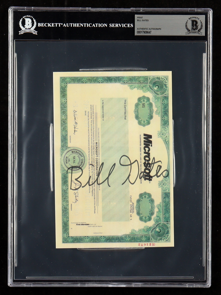 Bill Gates Signed Microsoft Stock Certificate Print (Beckett) at PristineAuction.com Bill Gates Signed Microsoft Stock Certificate Print (Beckett) at PristineAuction.com