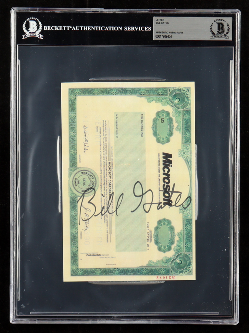 Bill Gates Signed Microsoft Stock Certificate Print (Beckett) at PristineAuction.com Bill Gates Signed Microsoft Stock Certificate Print (Beckett) at PristineAuction.com