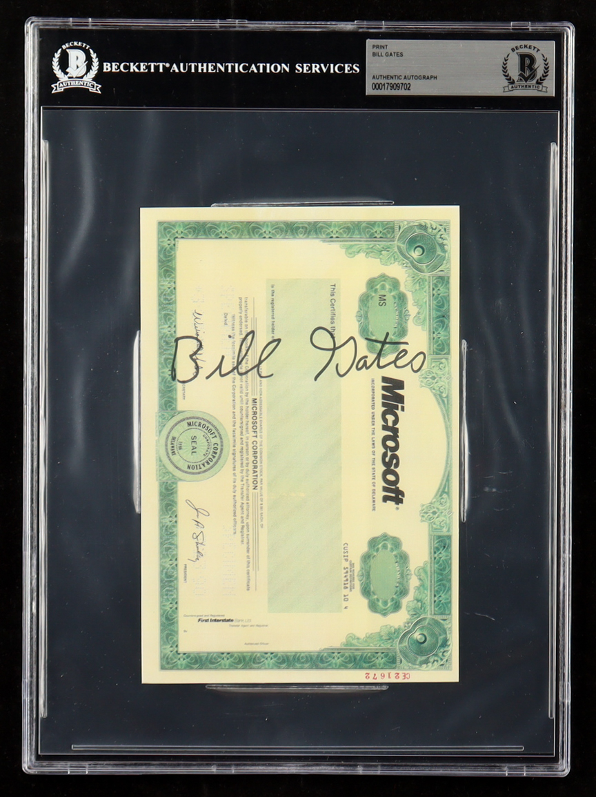 Bill Gates Signed Microsoft Stock Certificate Print (Beckett) at PristineAuction.com Bill Gates Signed Microsoft Stock Certificate Print (Beckett) at PristineAuction.com