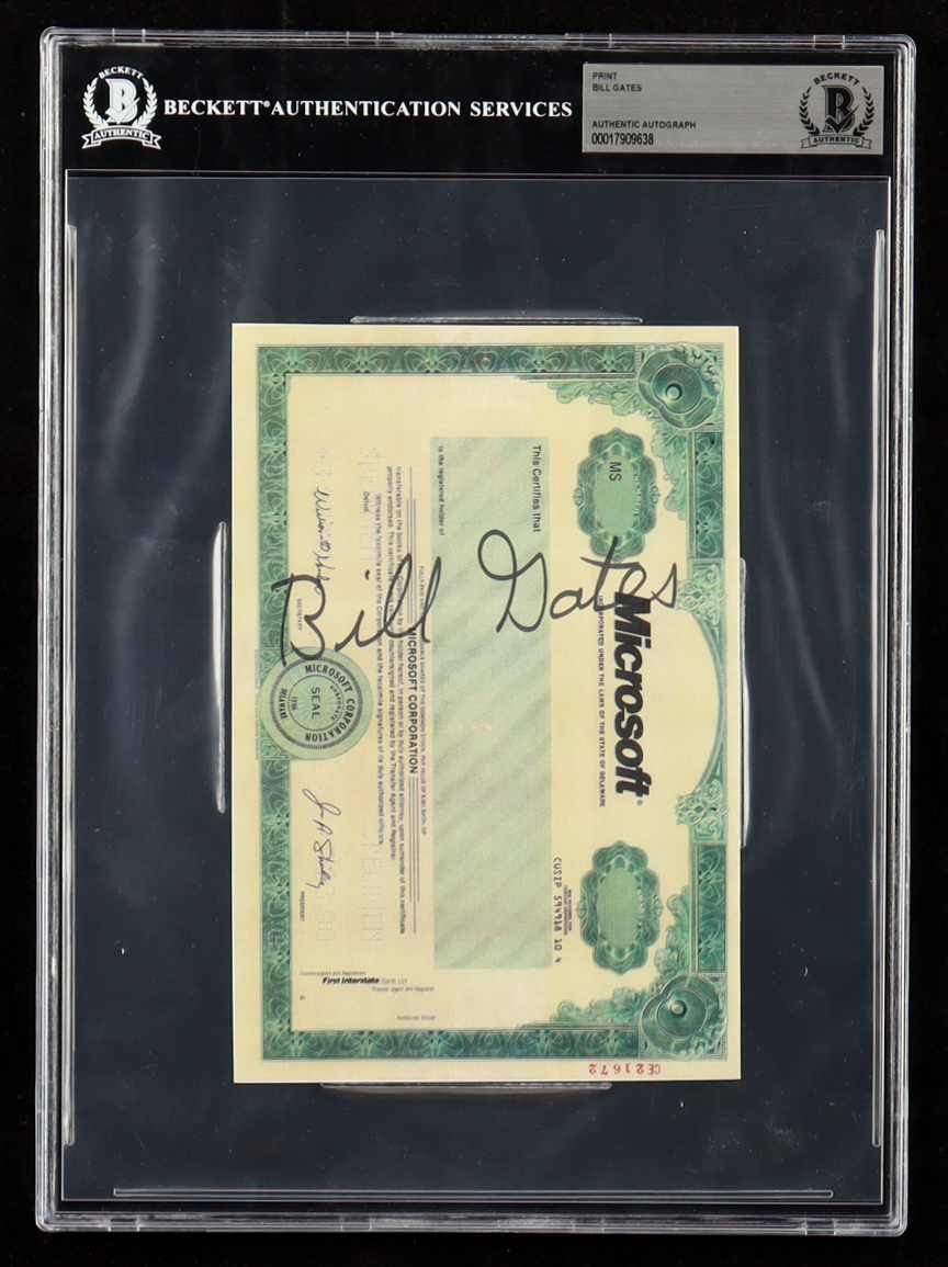 Bill Gates Signed Microsoft Stock Certificate Print (Beckett) at PristineAuction.com Bill Gates Signed Microsoft Stock Certificate Print (Beckett) at PristineAuction.com