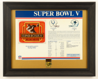 1971 Super Bowl V "Colts vs. Cowboys" Custom Framed Commemorative Stat Card Display with Super Bowl V Cloth Patch & Pin at PristineAuction.com