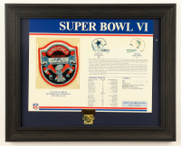 1972 Super Bowl VI "Cowboys vs. Dolphins" Custom Framed Commemorative Stat Card Display with Super Bowl VI Cloth Patch & Pin at PristineAuction.com