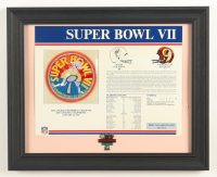 1973 Super Bowl VII "Dolphins Vs. Redskins" Custom Framed Commemorative Stat Card Display With Cloth Uniform Patch & Official Super Bowl Pin at PristineAuction.com
