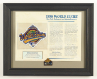 1996 World Series Yankees vs Braves Cloth Stat Card With Uniform Patch Custom Framed Display With Official World Series Pin at PristineAuction.com