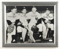 Yankees Custom Framed Photo Display with Yankees Rhinestone Pin Signed by (4) With Moose Skowron, Bobby Richardson, Tony Kubek & Clete Boyer (JSA) at PristineAuction.com