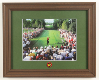 "Tiger Woods on the 18th Tee at the Masters" Custom Framed Photo Display with Master Tournament Pin at PristineAuction.com
