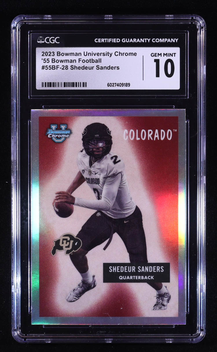 Shedeur Sanders 2023 Bowman University Chrome '55 #55BF28 RC (CGC 10) at PristineAuction.com Shedeur Sanders 2023 Bowman University Chrome '55 #55BF28 RC (CGC 10) at PristineAuction.com