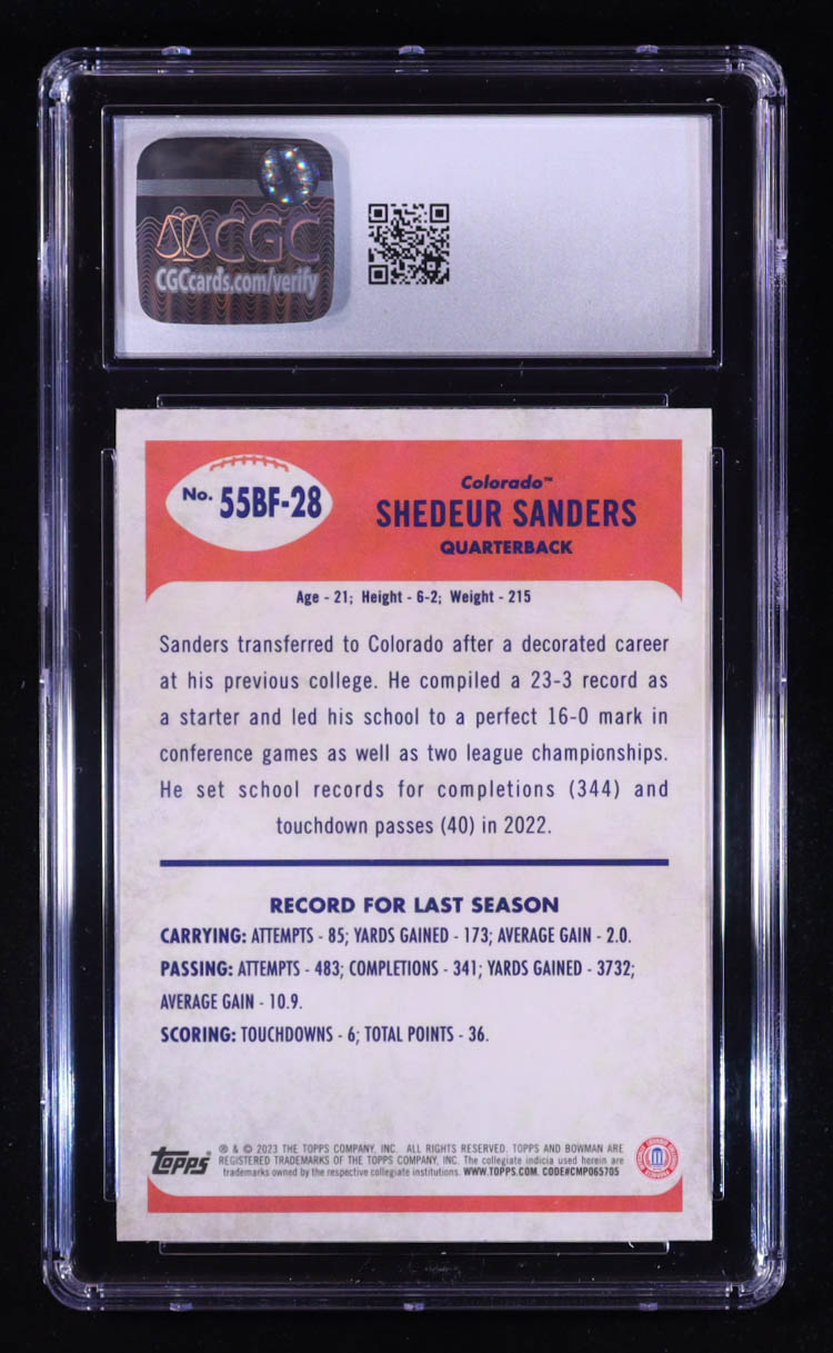 Shedeur Sanders 2023 Bowman University Chrome '55 #55BF28 RC (CGC 10) at PristineAuction.com Shedeur Sanders 2023 Bowman University Chrome '55 #55BF28 RC (CGC 10) at PristineAuction.com