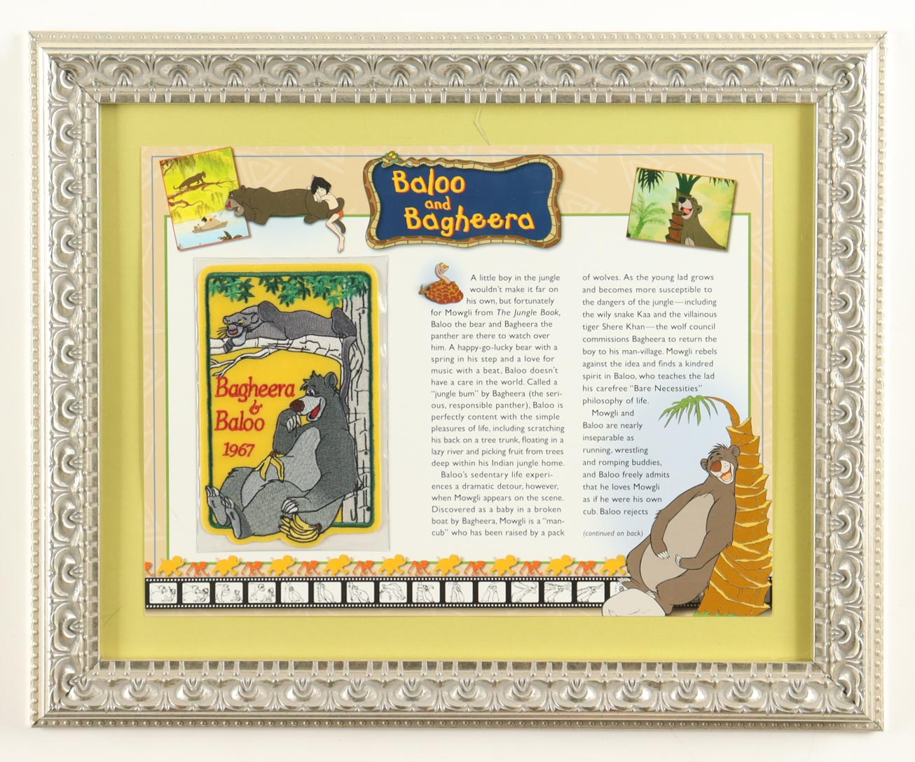 1967 The Jungle Book Custom Framed Commemorative Patch Display with Baloo & Bagheera Jumbo Patch at PristineAuction.com 1967 The Jungle Book Custom Framed Commemorative Patch Display with Baloo & Bagheera Jumbo Patch at PristineAuction.com
