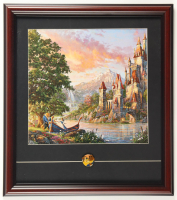 Thomas Kinkade "Beauty & The Beast" Custom Framed Print Display with Belle & Beast Pin at PristineAuction.com