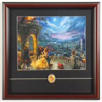 Thomas Kinkade "Beauty and the Beast" Custom Framed Print Display With Belle Portrait Pin at PristineAuction.com