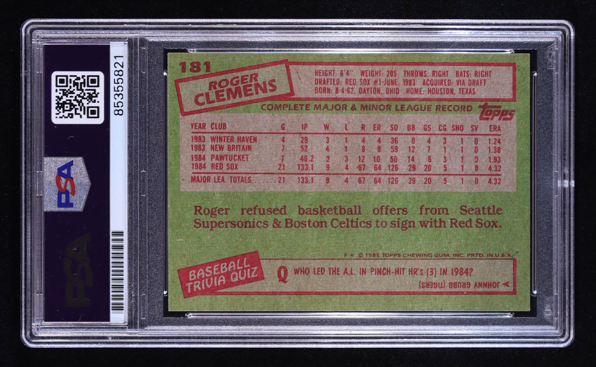Roger Clemens 1985 Trading Card Autographs RC (PSA 10) at PristineAuction.com Roger Clemens 1985 Trading Card Autographs RC (PSA 10) at PristineAuction.com