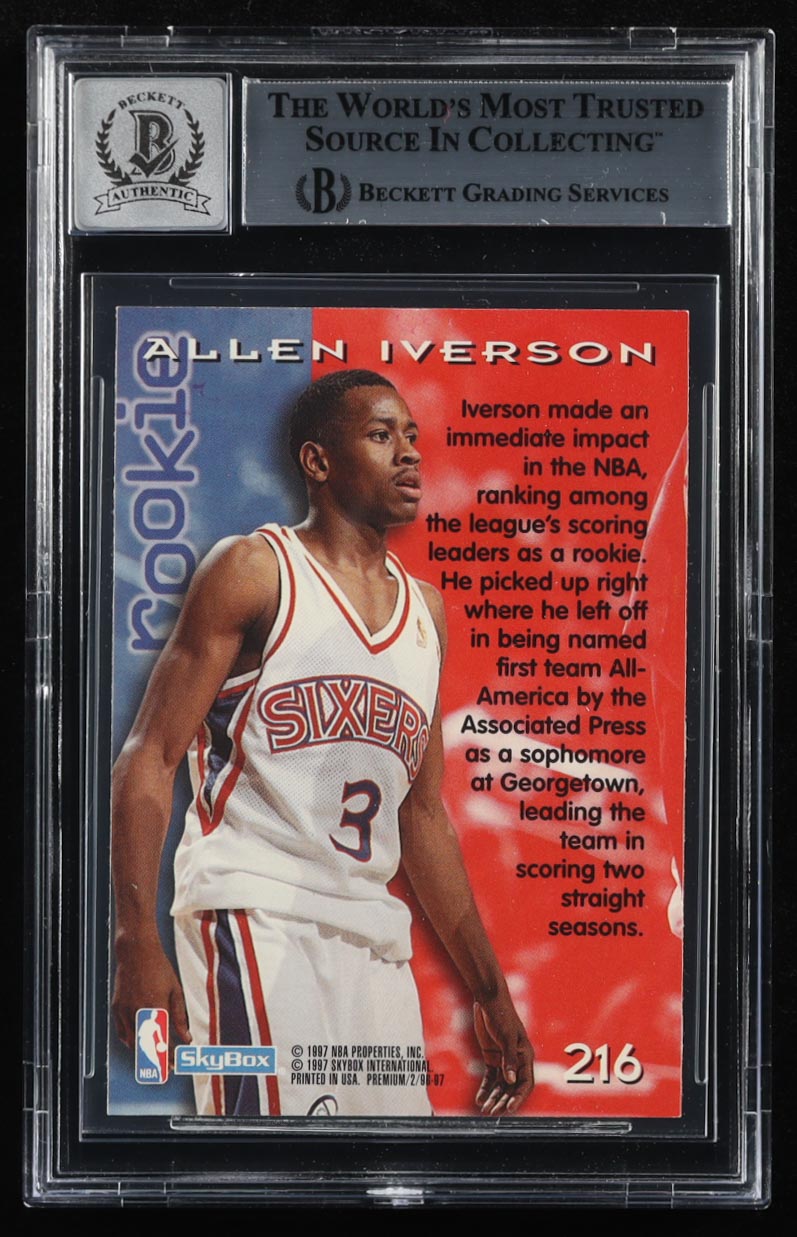 Allen Iverson Signed 1996-97 SkyBox Premium #216 ROO RC (BGS | Autograph Graded BGS 10) at PristineAuction.com Allen Iverson Signed 1996-97 SkyBox Premium #216 ROO RC (BGS | Autograph Graded BGS 10) at PristineAuction.com