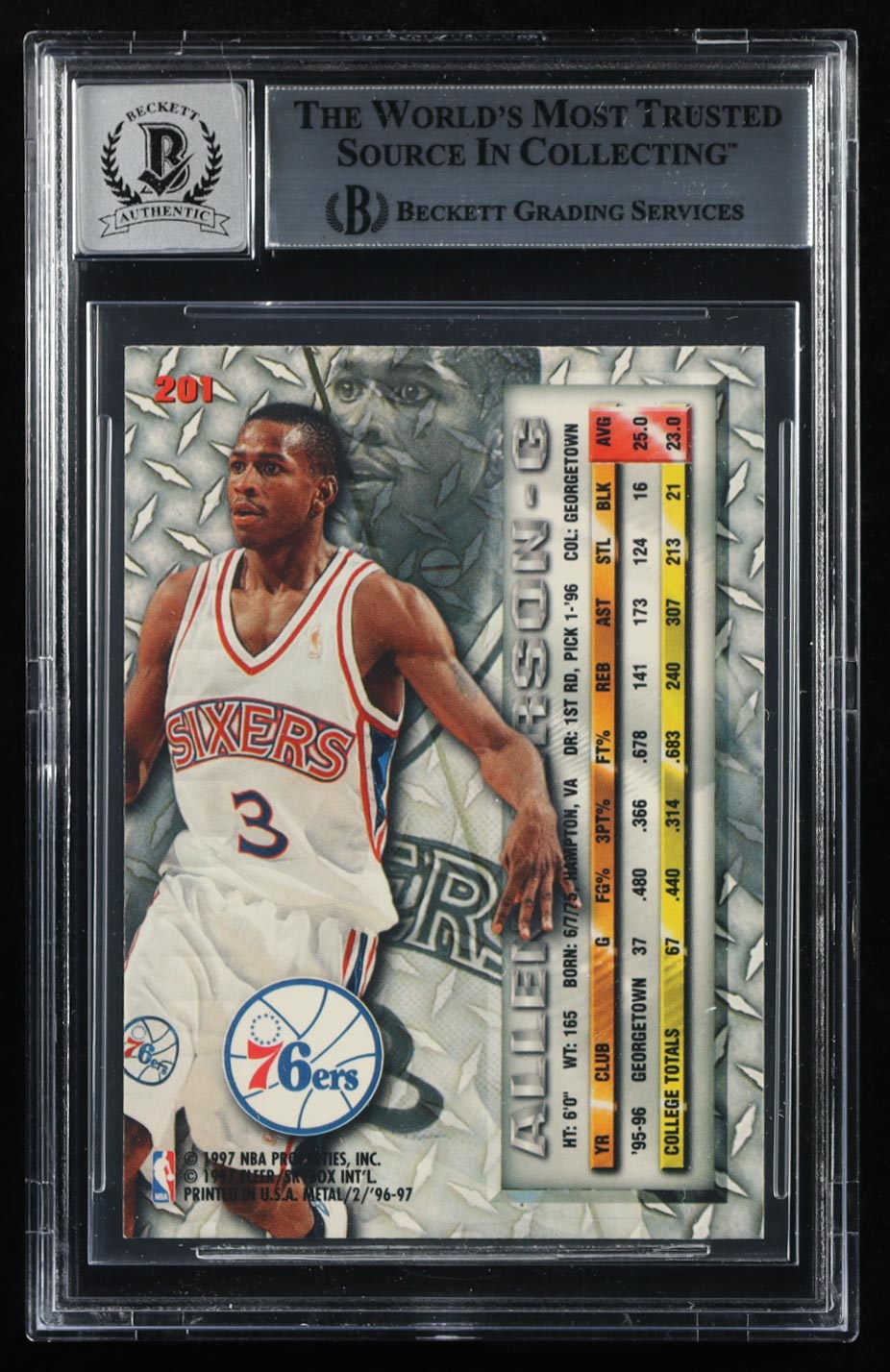 Allen Iverson Signed 1996-97 Metal #201 RC (BGS | Autograph Graded 10) at PristineAuction.com Allen Iverson Signed 1996-97 Metal #201 RC (BGS | Autograph Graded 10) at PristineAuction.com