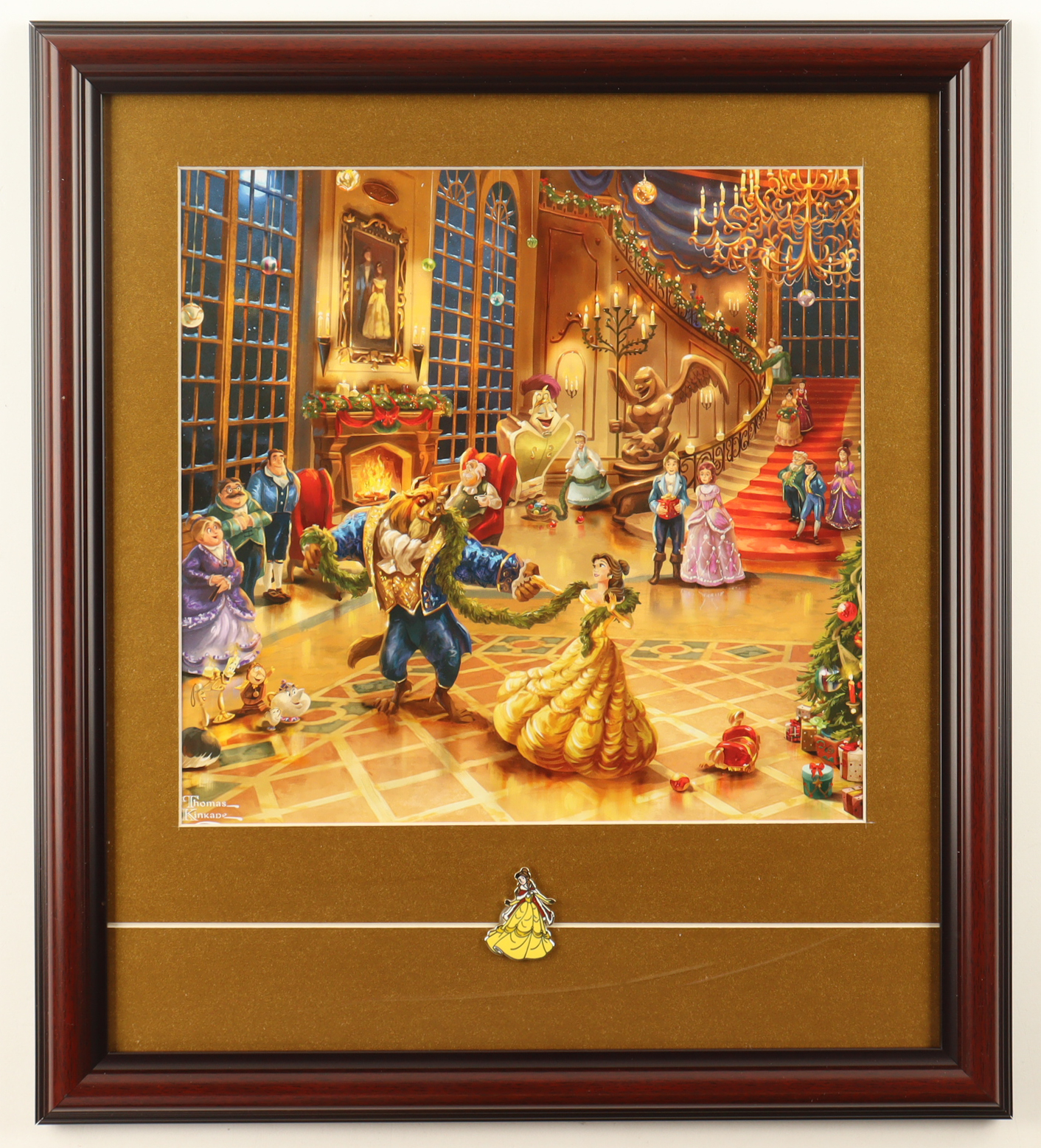 Thomas Kinkade "Beauty and the Beast" Custom Framed Print Display With Belle Character Pin at PristineAuction.com Thomas Kinkade "Beauty and the Beast" Custom Framed Print Display With Belle Character Pin at PristineAuction.com