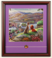 Thomas Kinkade "Lady & The Tramp" Custom Framed Print Display with Retired Lady and the Tramp Spaghetti Pin at PristineAuction.com
