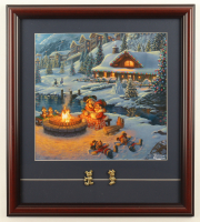 Thomas Kinkade "Mickey & Minnie By The Campfire" Custom Framed Print Display with Mickey & Minnie Mouse Brass Pins at PristineAuction.com