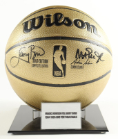 Larry Bird & Magic Johnson Signed NBA Basketball With Display Stand (PSA & Beckett) at PristineAuction.com