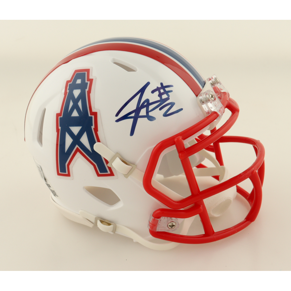 Tyjae Spears Signed Oilers Throwback Speed Mini Helmet (Beckett) at PristineAuction.com