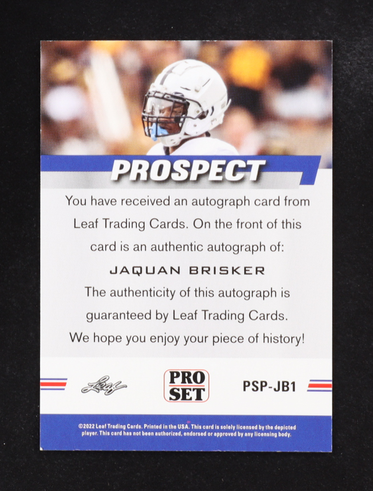 Jaquan Brisker 2022 Leaf Pro Set Prospect #PSPJB1 RC at PristineAuction.com Jaquan Brisker 2022 Leaf Pro Set Prospect #PSPJB1 RC at PristineAuction.com