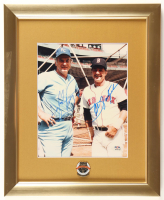 Carl Yastrzemski & Gaylord Perry Signed Custom Framed Photo Display With 1984 All-Star Game Pin (PSA) at PristineAuction.com