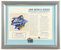 1998 World Series Stat Card With Cloth Uniform Patch Custom Framed Display With Official World Series Pin at PristineAuction.com