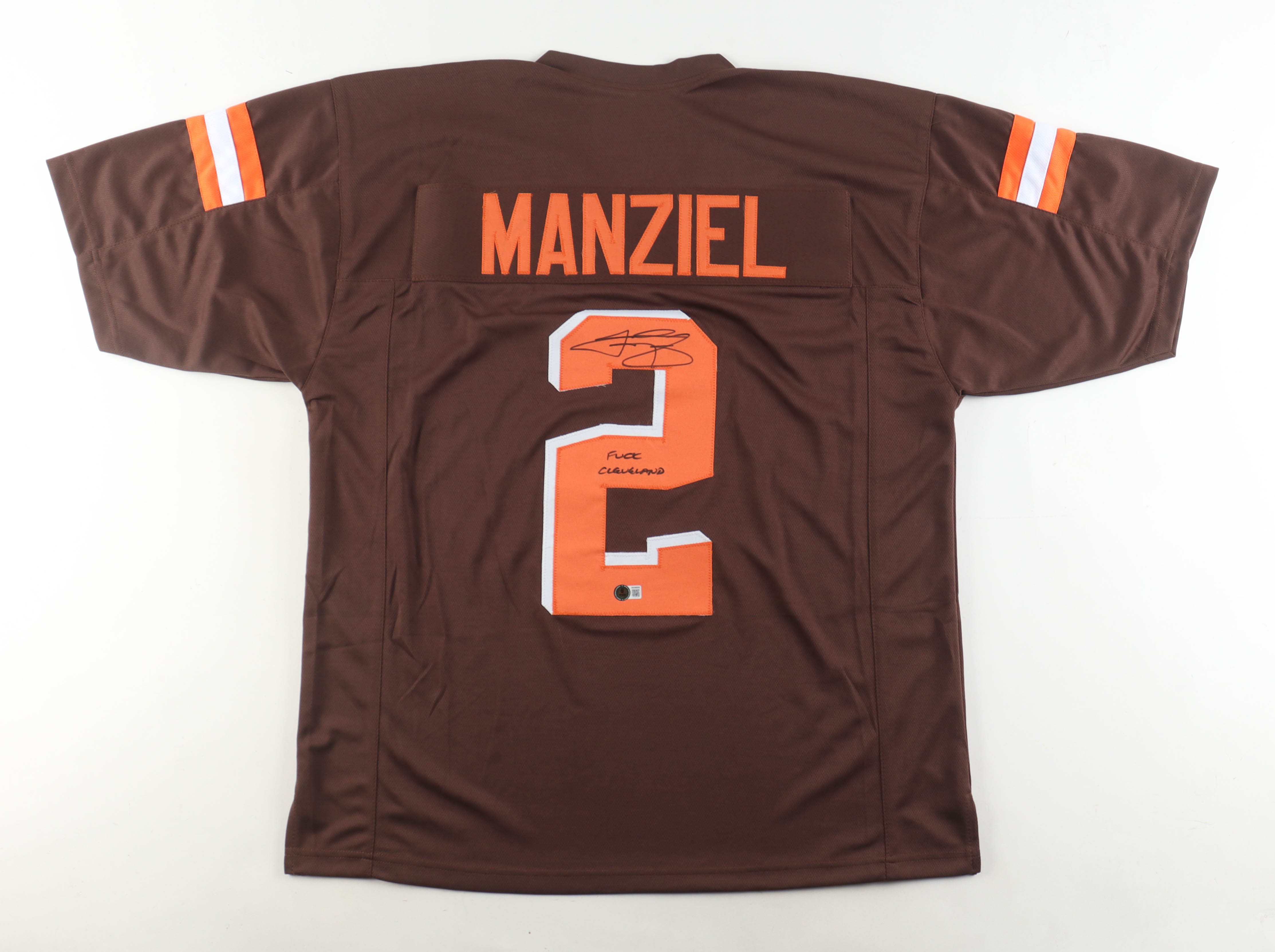 Johnny Manziel Signed Jersey Inscribed "F*** Cleveland" (Beckett) at PristineAuction.com Johnny Manziel Signed Jersey Inscribed "F*** Cleveland" (Beckett) at PristineAuction.com