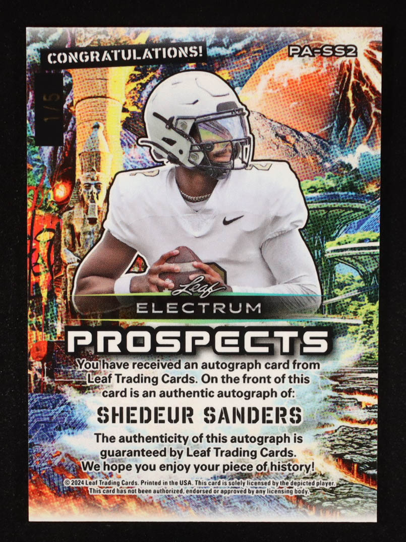 Shedeur Sanders 2024 Leaf Electrum Prospects Autograph #PASS2 RC #1/5 at PristineAuction.com Shedeur Sanders 2024 Leaf Electrum Prospects Autograph #PASS2 RC #1/5 at PristineAuction.com
