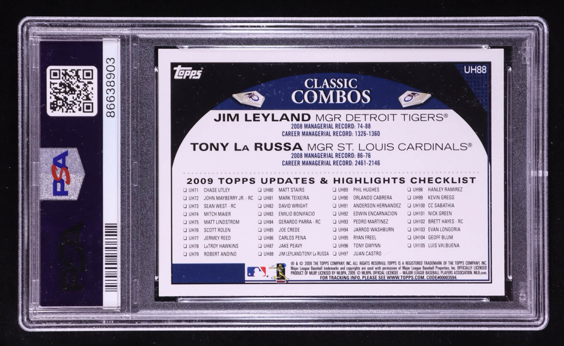 Jim Leyland / Tony La Russa 2009 Topps Update #UH88 (PSA 10) at PristineAuction.com Jim Leyland / Tony La Russa 2009 Topps Update #UH88 (PSA 10) at PristineAuction.com