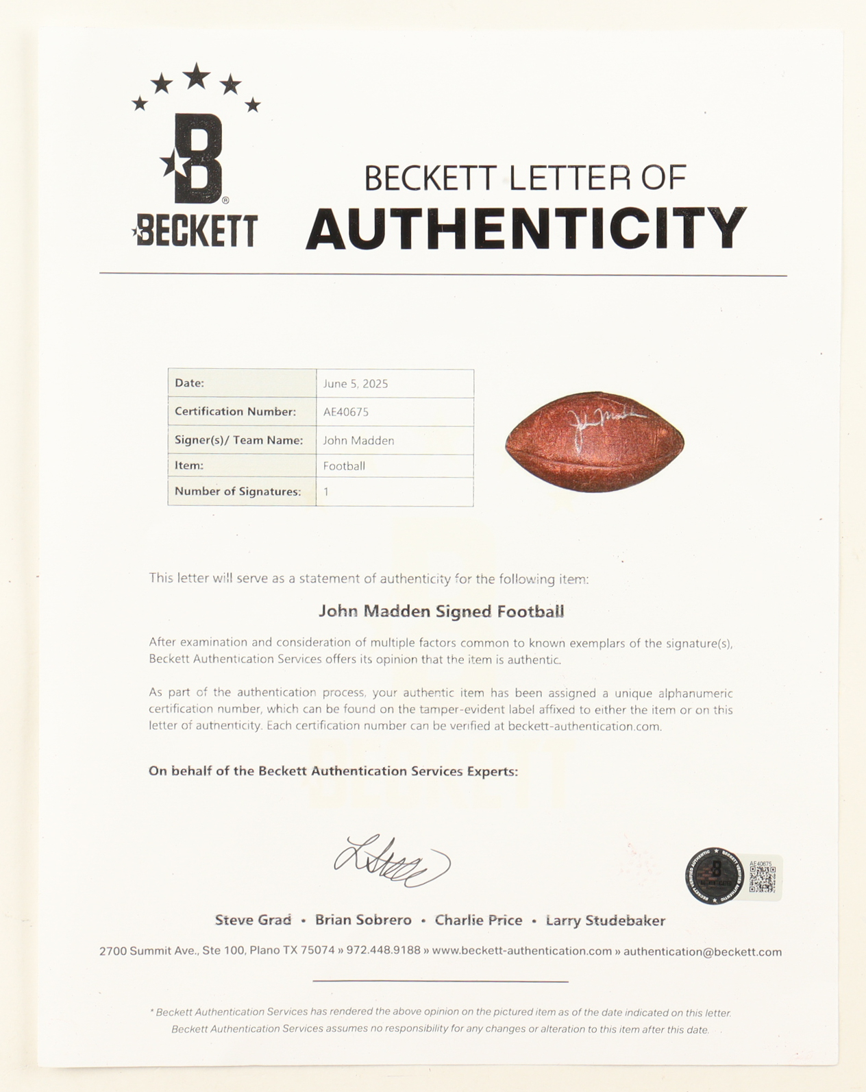 John Madden Signed NFL Football (Beckett) at PristineAuction.com John Madden Signed NFL Football (Beckett) at PristineAuction.com