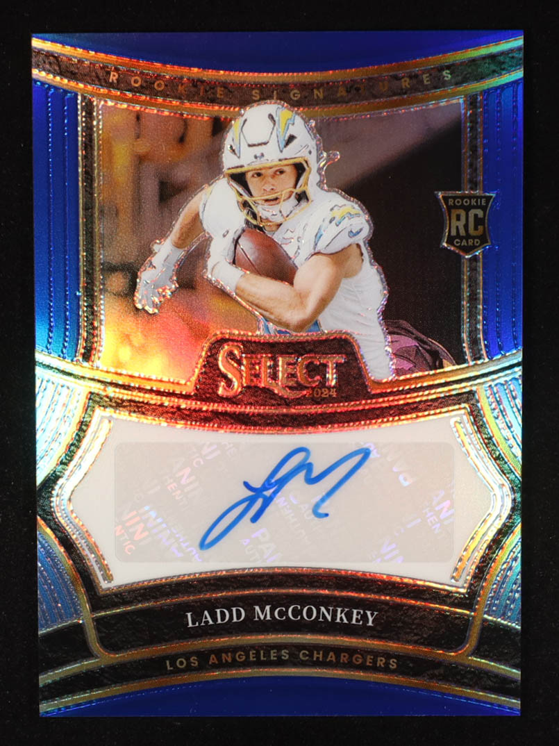 Ladd McConkey 2024 Panini Select Signatures Blue Prizm Autograph #RSPLMY RC #112/149 at PristineAuction.com Ladd McConkey 2024 Panini Select Signatures Blue Prizm Autograph #RSPLMY RC #112/149 at PristineAuction.com