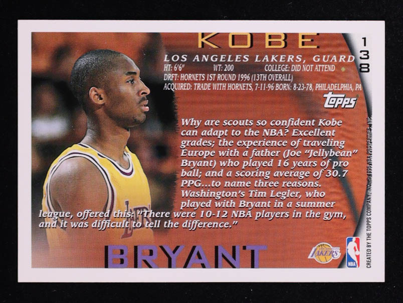 Kobe Bryant 1996-97 Topps #138 RC at PristineAuction.com Kobe Bryant 1996-97 Topps #138 RC at PristineAuction.com