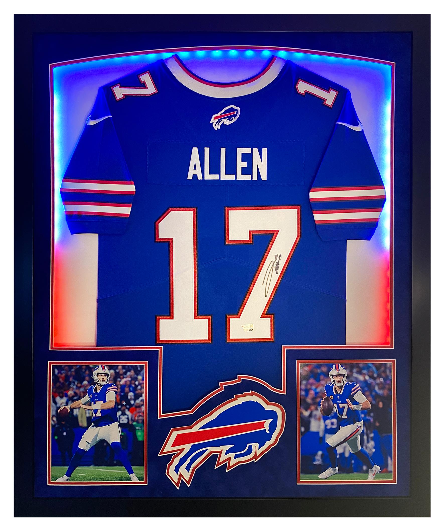 Josh Allen Signed Bills Custom Framed Jersey Display with LED Lights (Fanatics) at PristineAuction.com Josh Allen Signed Bills Custom Framed Jersey Display with LED Lights (Fanatics) at PristineAuction.com