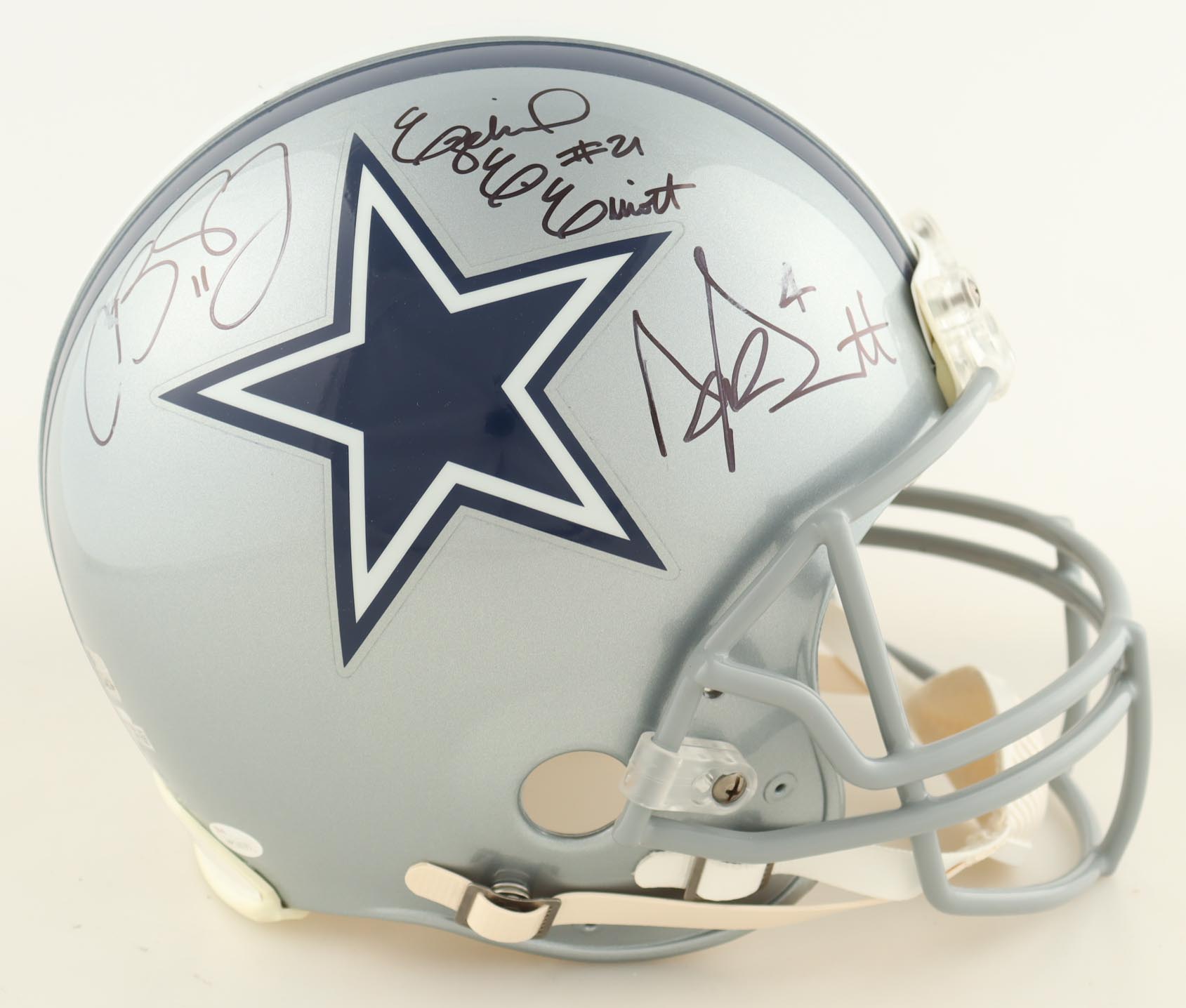 Dak Prescott, Cole Beasley & Ezekiel Elliott Signed Cowboys Full-Size Authentic On-Field Helmet (Prescott, Fanatics & JSA) at PristineAuction.com Dak Prescott, Cole Beasley & Ezekiel Elliott Signed Cowboys Full-Size Authentic On-Field Helmet (Prescott, Fanatics & JSA) at PristineAuction.com
