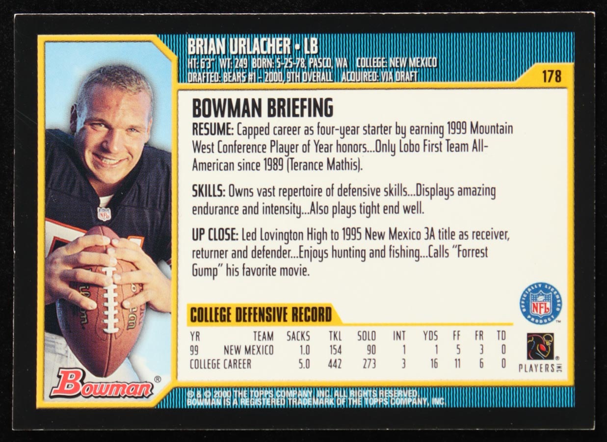 Brian Urlacher 2000 Bowman #178 RC at PristineAuction.com Brian Urlacher 2000 Bowman #178 RC at PristineAuction.com