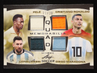 Lionel Messi/Diego Maradona/Pele/Christiano Ronaldo 2023 Leaf Ultimate Soccer Quad Memorabilia #UQM11 #21/30 at PristineAuction.com